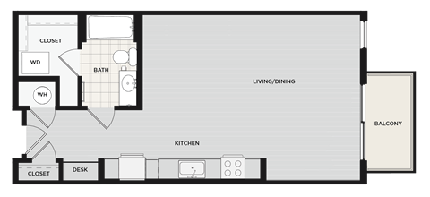 Floor plan for studio, 1 bath, 649 sqft